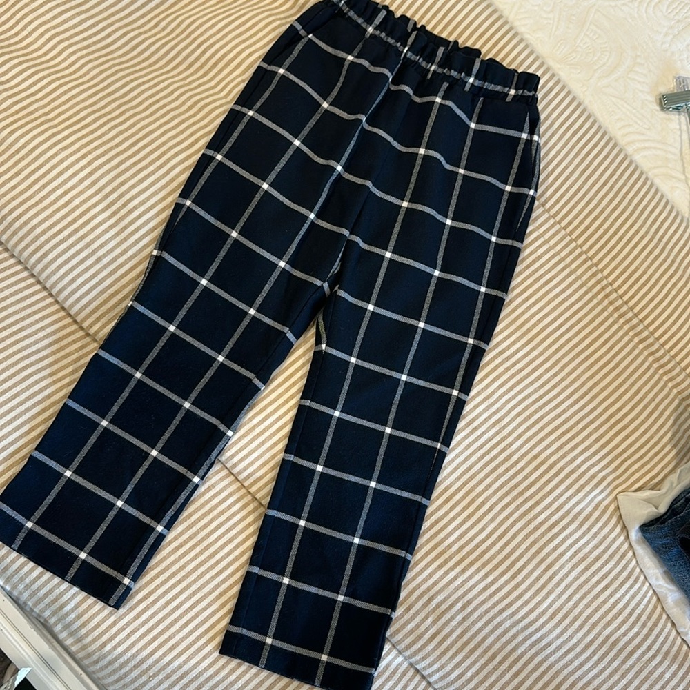 Jacadi girls navy windowpane wool pants 6